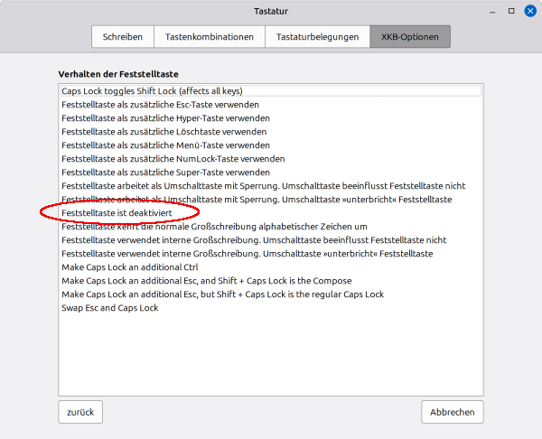 Feststelltaste deaktivieren