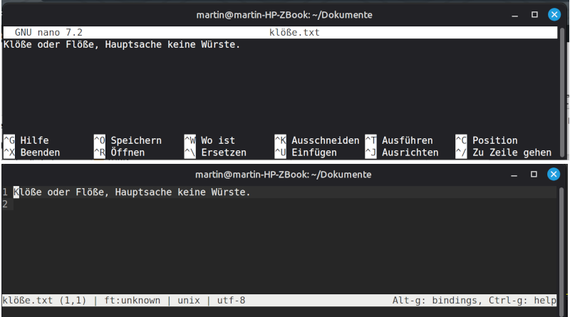 Konsoleneditoren nano und mirco im Vergleich